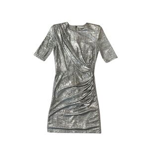 Alice + Olivia Delors Ruched Metallic Silver Dress